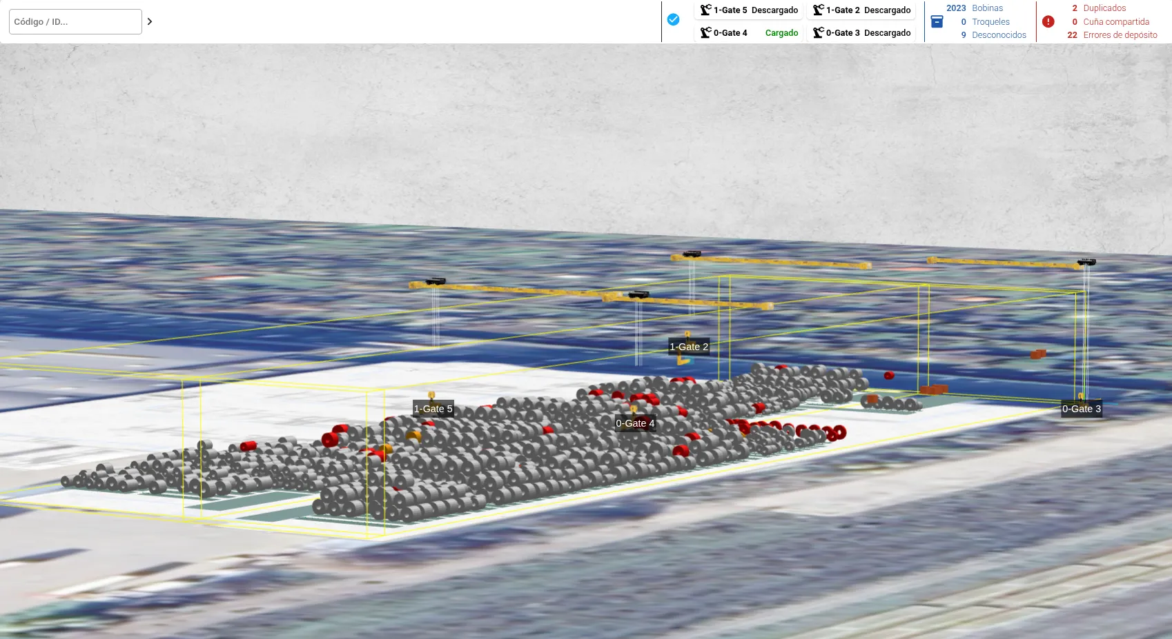WMS: 3D viewer of the warehouse, with each material in its location on the digital twin.