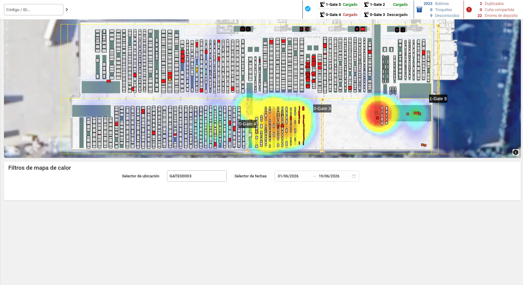 WMS: warehouse heat map, highlighting the busiest areas so the layout can be reworked.